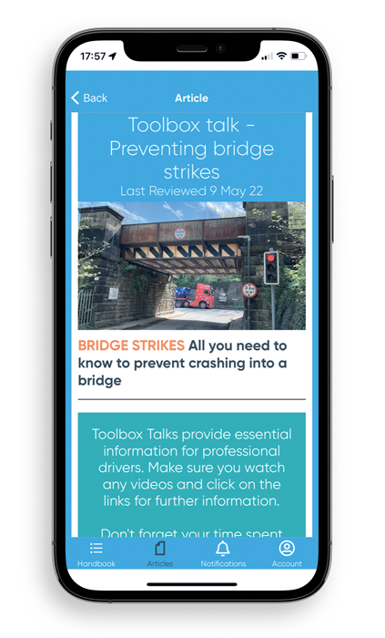 phone showing the driver handbook toolbox talks