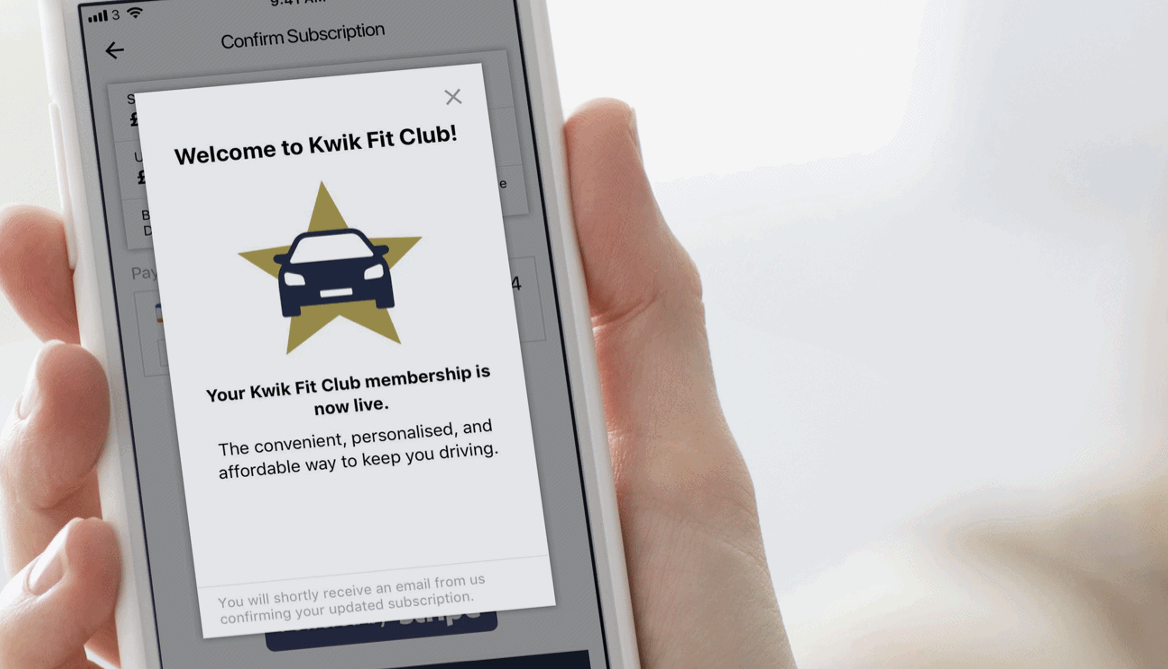 Kwik Fit Club open on mobile app